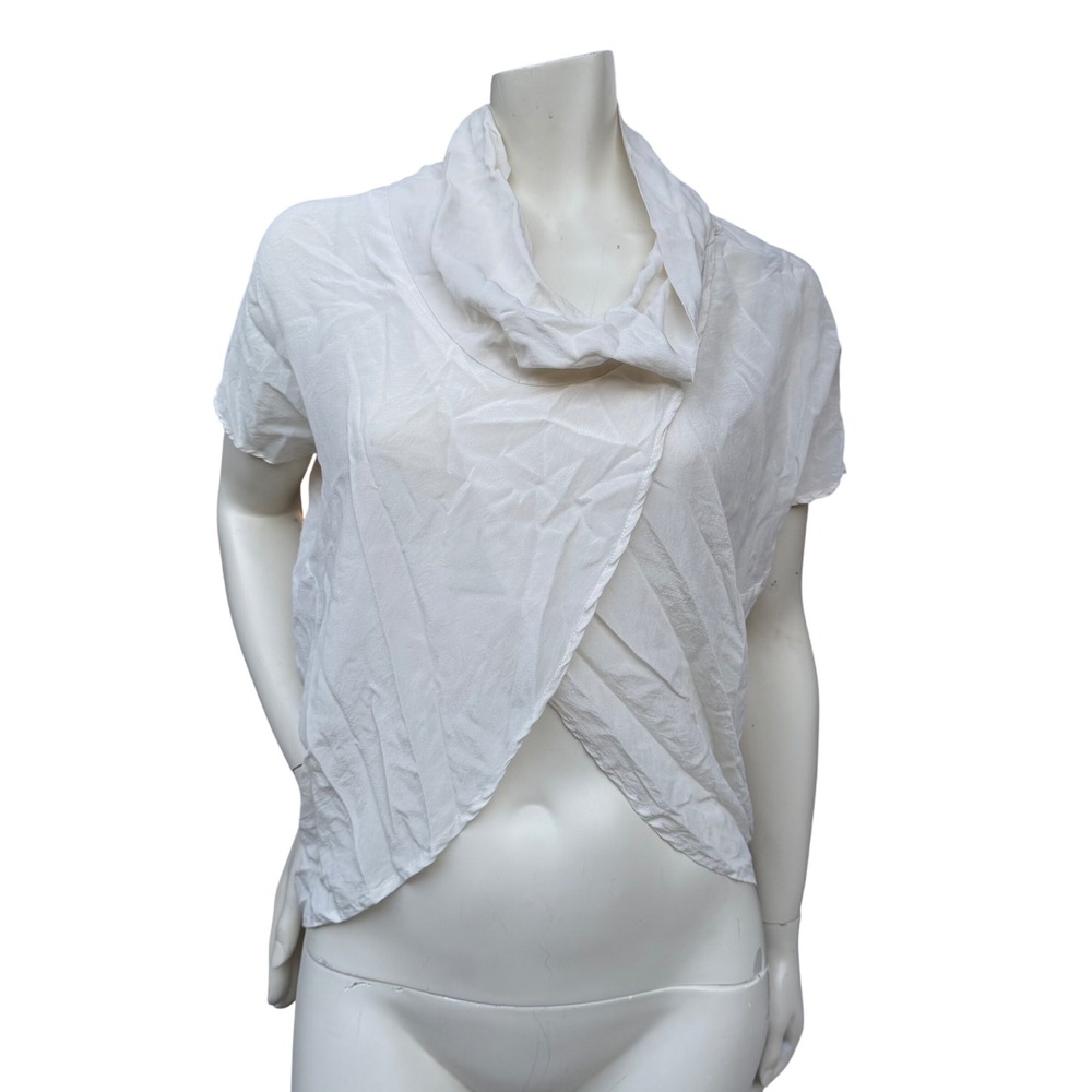 Fate 100% Silk Cowl Neck Blouse White Tulip Front Minimalist Fairycore Angel L